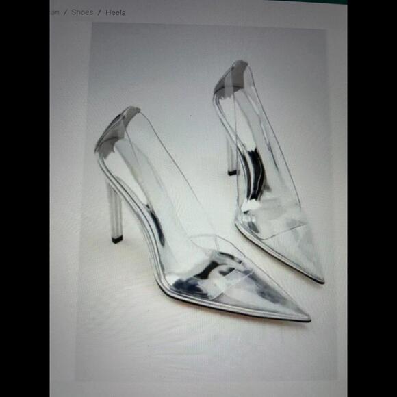 Good American Cinder-f*cking-rella Pointed Toe Pumps Clear Metallic Silver - Picture 4 of 5